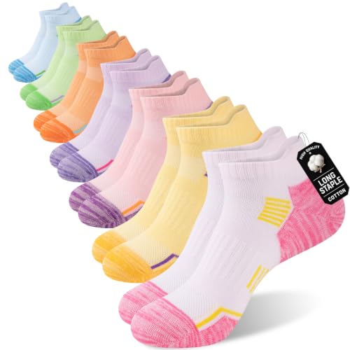 Womens Cotton Ankle Socks 7 Pack - Cushioned Athletic Multicolor