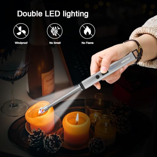Rechargeable Electric Candle Lighter - Flexible Neck USB Arc Lighter - Silver