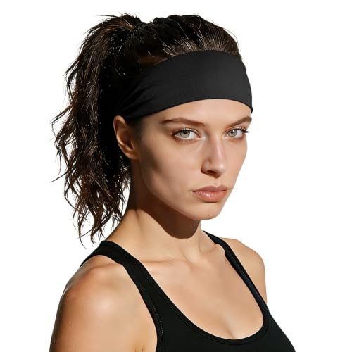 Black Running Headbands - 5 Pack Non-Slip Moisture Wicking Sweatbands
