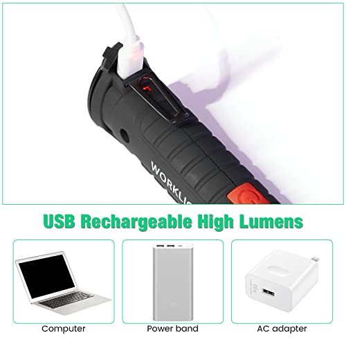 Honoson 4 Pieces LED Work Light Cob Rechargeable Work Flashlight with Magnetic Base, Hanging Hook and 360¡Æ Rotate 5 Modes Portable LED Flashlight for Car Repair, Household and Outdoor(Large)