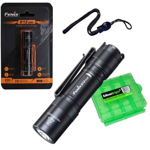 Fenix E12 V3 200 Lumen Compact LED AA Battery EDC Flashlight with EdisonBright AA Battery Carrying case