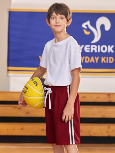 YERIOK 5 Pack Boys Athletic Shorts - Mesh, Quick Dry, Soccer & Basketball, Size 5-6 Years, Black Navy Gray Red