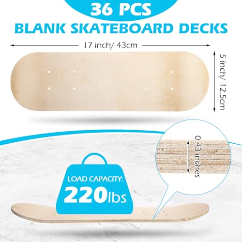 Meooeck 12/24/36 Pack Blank Skateboard Decks Bulk, 17 x 5 Inch 7 Ply