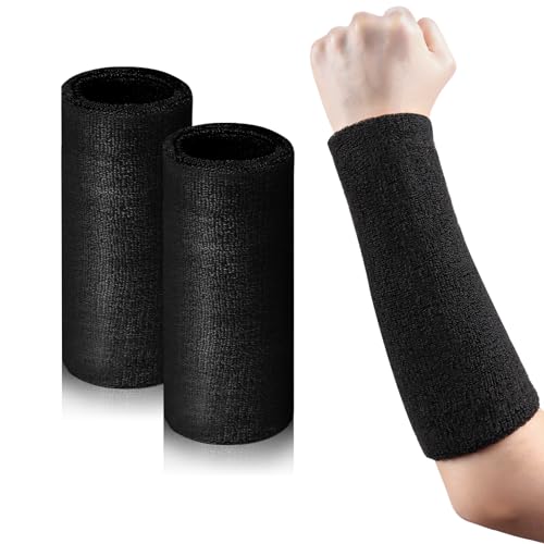 9-Inch Black Wrist Sweatbands - 2 Pack for Men & Women
