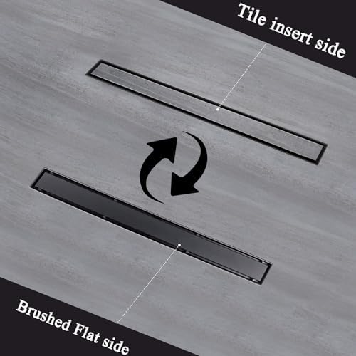 Bmvlffs 30-Inch Linear Shower Drain with Tile Insert Matte Black Cover, Rectangle Floor Drain Brushed 304 Stainless Steel Including Hair Strainer