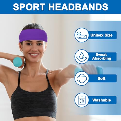 PATIKIL Light Blue Sports Headbands for Men & Women, Sweat Absorbing Running Bands, Pack of 3