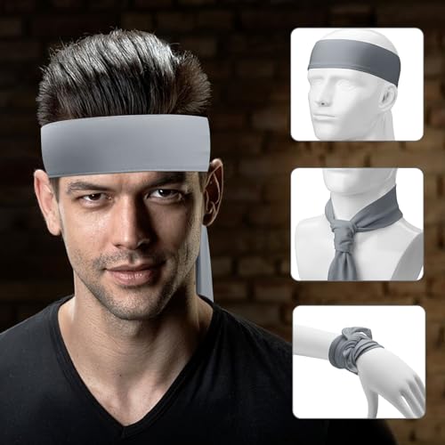 Adjustable Sports Head Tie Sweatband - 3 Pack - Gray Ninja Headband
