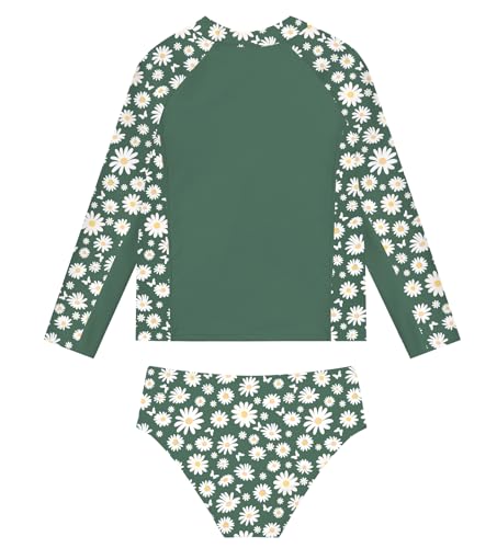 Girls Long Sleeve Rashguard Swimsuit - Green, Size 11-12Y