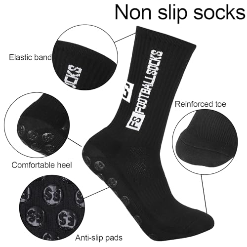 Non-Slip Soccer Socks - One Size - Black - 3 Pairs