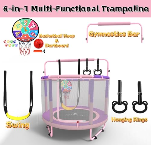 60" 6-in-1 Kids Trampoline - Pink & Purple Mini Play Set
