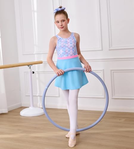Girls Dance Leotard - Baby Blue Fish Scale 4-5T Gymnastics Unitard