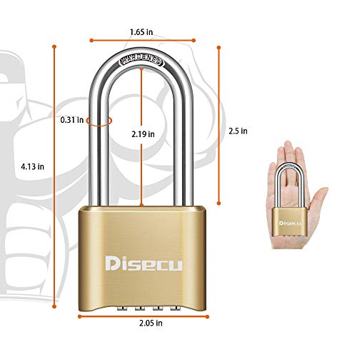 Heavy Duty 4 Digit Combination Lock 2.5 Inch Long Shackle Outdoor Waterproof Padlock for School Gym Locker, Fence, Gate, Case, Hasp Storage (Brass, 2 Pack)