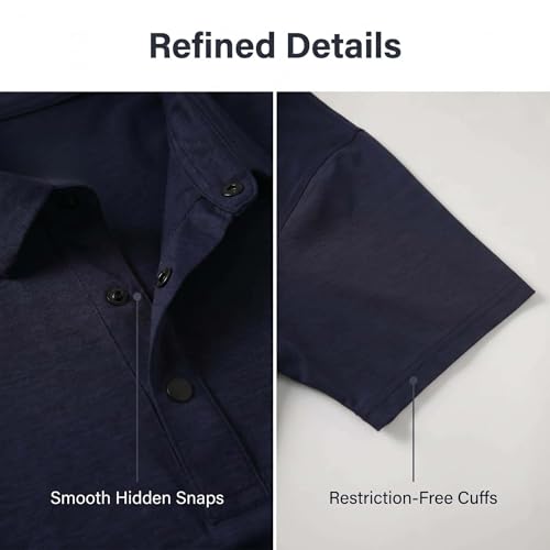 Men's Slim Fit Quick Dry Polo Shirt - Short Sleeve, Navy Blue, Medium