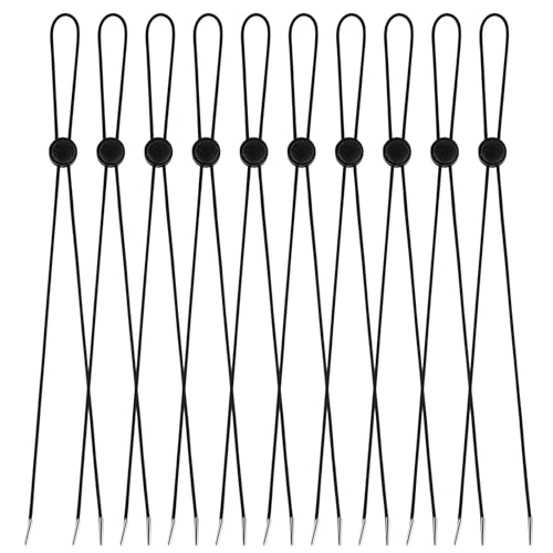 Adjustable Hat Chin Cord Clips - 10 Pcs Elastic Strap - Black
