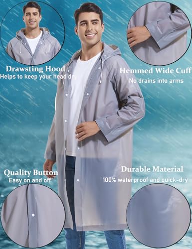 Reusable Rain Ponchos for Adults - 2PCS A-Grey