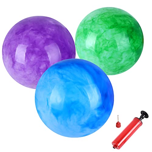 3 Pcs 9-Inch Inflatable Playground Balls Set with Pump - Blue, Green, Purple