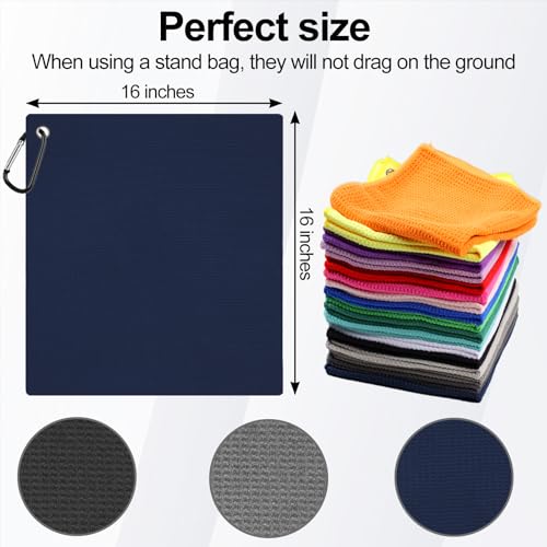 Golf Towels - 3 Pack 16" x 16" Super Absorbent Microfiber - Blue & Gray