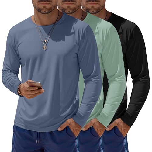 August Alley Men's Rash Guard Shirts UPF 50+ 3-Pack Black Gray Green Blue XL