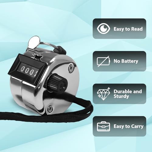 POXXU 6 Pack Clicker Counter - 4-Digit Mechanical Hand Tally Counter (Silver)