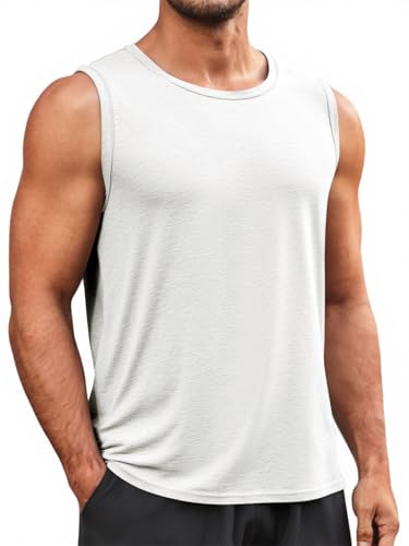 Mens Sleeveless Workout Tank Top - White, Large