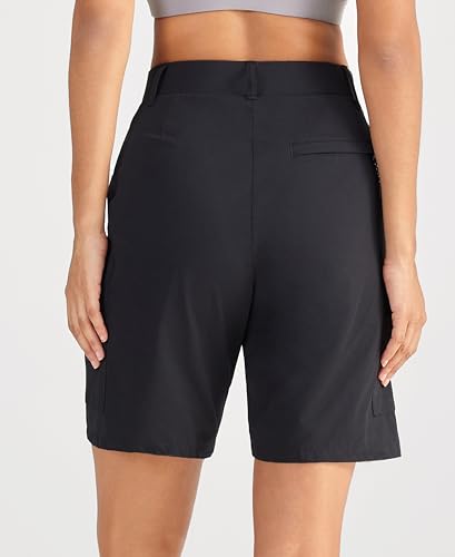 Oalka Women's Hiking Cargo Shorts Bermuda 9" - Large Black