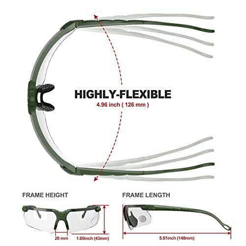 Safety Shooting Glasses with Case - Anti Fog Clear Lens Green Frame