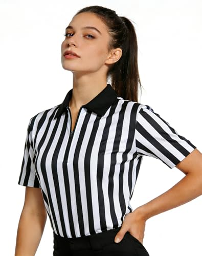 Women's Referee Shirt - Black & White Zipper Jersey - Large