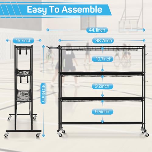 4-Tier Ball Storage Rack with Wheels for Garage & Sports Equipment