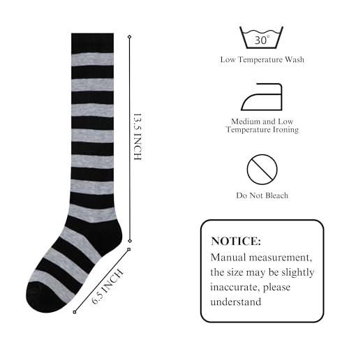 Knee High Socks for Women - Long Tube Socks, Grey & Black Stripes