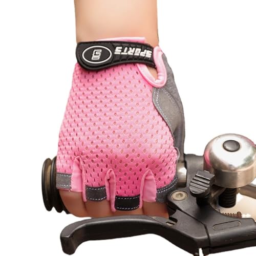 Kids Fingerless Bike Gloves - Non-Slip Half Finger Gloves - Pink Style for Ages 9-12