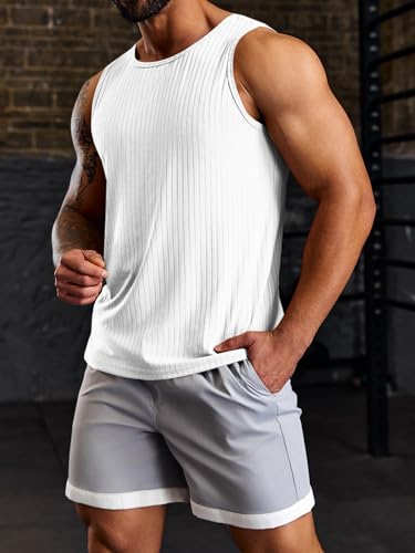Runcati Men's Ribbed Tank Tops Knit Sleeveless Workout T Shirt
