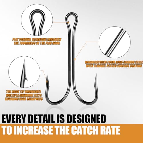 50pcs Double Fishing Hooks Set - High Carbon Steel Size #10