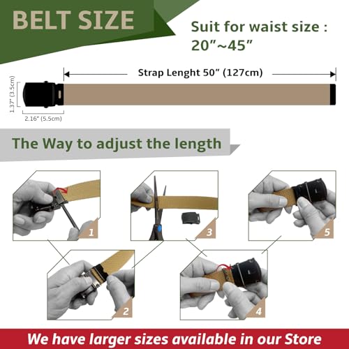 Canvas Web Belt - Military & Golf Belt with Black Buckle, Up to 45" Waist - Black