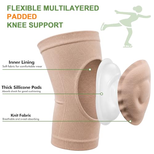 NIKISHAP Beige Medium Gel Knee Pads for Figure Skating & Dance - Breathable Support