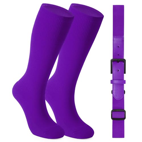 Kids Baseball & Softball Socks with Nickel-Free Adjustable Belt - H-Purple