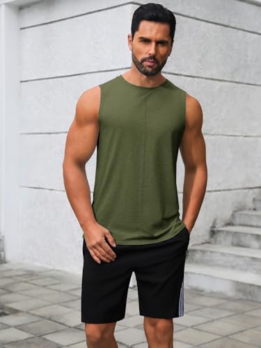 Men's Sleeveless Workout Tank Top - Army Green, X-Large