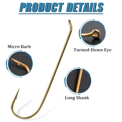 150pcs Long Shank Fly Tying Hooks - Golden #4 for Trout & Panfish