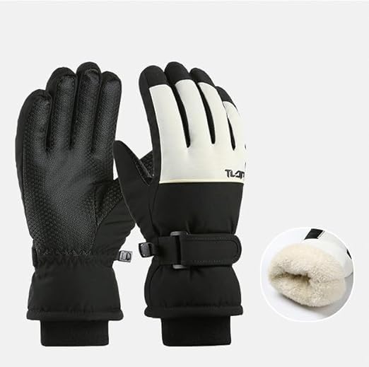 Kids Winter Ski Gloves - Warm, Windproof Fleece - Black for 5-10 Years
