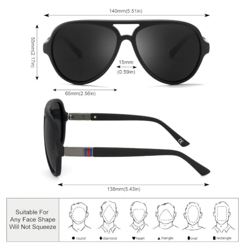 VentiVenti Men's Polarized Aviator Sunglasses 65mm Matte Black Frame Smoke Lenses