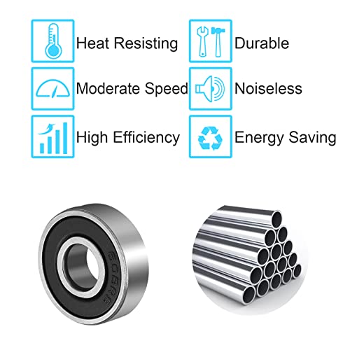 22pcs 608 2RS Ball Bearings - High Precision Steel Deep Groove Bearings