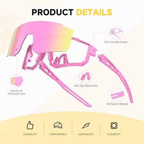 Kids Polarized Sunglasses - Pink Frame Pink Mirror Lens, UV Protection for Ages 3-12