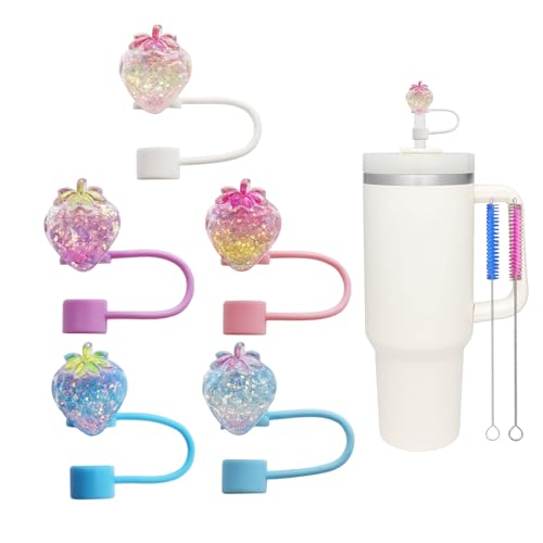 5-Piece 10mm Silicone Strawberry Straw Cover Set for Tumblers - Strawberry-A