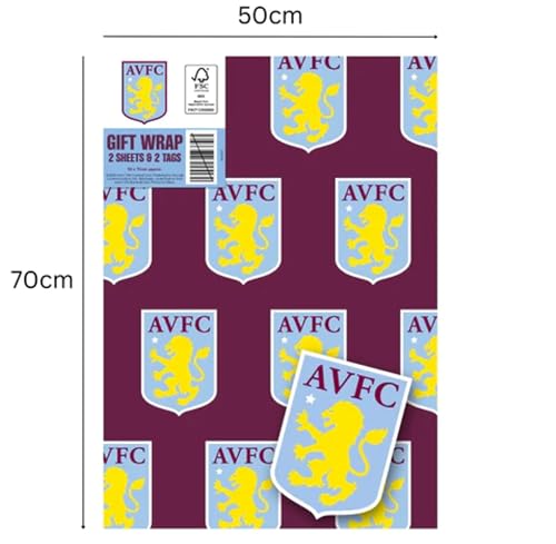 Aston Villa Gift Wrap Sheets with Tags - 2 Pack