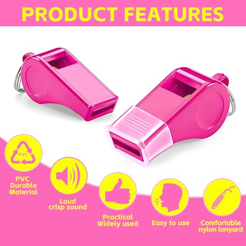 Pink Emergency Whistle with Lanyard - Loud Crisp Sound (2 Pack)