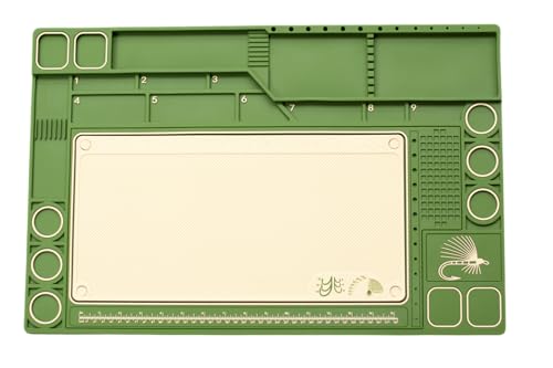 Fly Tying Mat with Magnetic Tool Holders, Removable Inner, Non-Slip Green