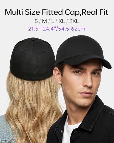 XXL Fitted Baseball Cap for Men Big Heads Black | Cotton, Closed Back, Stretch Fit, X-Large-XX-Large