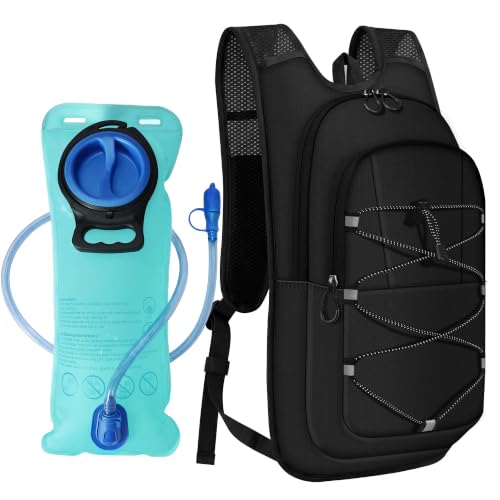 Hydration Backpack with 2L Bladder - Lightweight Hiking Pack - Black 10L