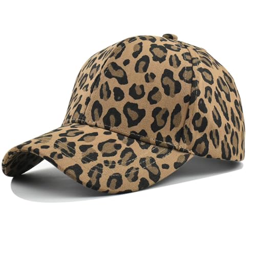 Medium Dark Khaki Leopard Print Adjustable Trucker Hat for Men Women Sun Protection