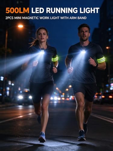 Vefhby 2-Pack Mini Magnetic LED Running & Work Lights with Arm Band & Magnetic Base - Variation 2