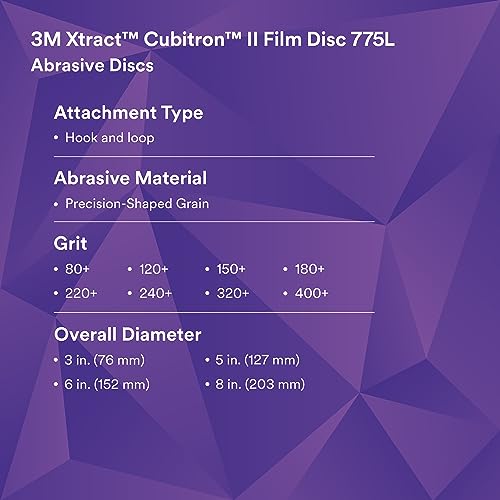 3M Xtract Cubitron II Hookit Clean Sanding Film Disc 775L, 120+, 5 in, Pack of 50 Hook and Loop Sanding Discs for Paint Preparation and Removal, General Sanding, Refining, Blending, and Featheredge